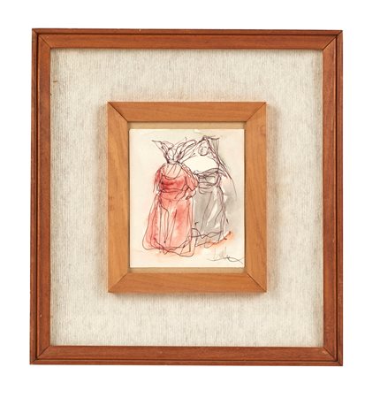 Cleto Tomba (Castel San Pietro Terme, 19/08/1898 - Bologna, 29/11/1987) 
"Suore" 
Acquerello e tecnica mista su carta Cm 10,5x9