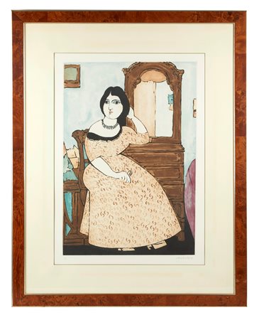 Domenico Cantatore (Ruvo di Puglia, 16/03/1906 - Parigi, 22/05/1998) 
"Donna seduta" 
Litografia a colori su carta Cm lastra: 64x44