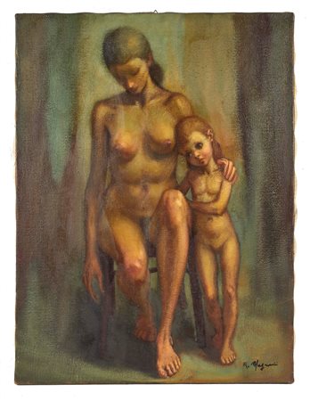 Renzo Magnanini (Bondeno di Gonzaga, 18/10/1920 - Bentivoglio, 12/08/2006) 
 "Studio di maternità" 
Olio su tela Cm 60x80