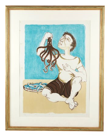 Giuseppe Migneco (Messina, 1903 - Milano, 1997) 
"Senza titolo" 
Litografia a colori su carta Cm 70x50