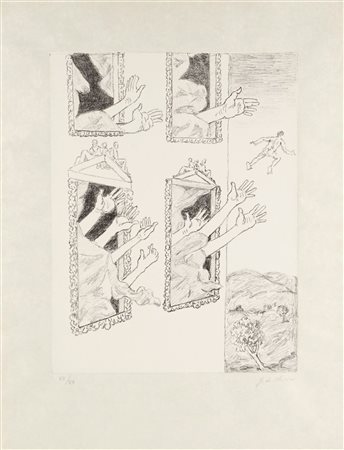 Giorgio De Chirico (Volo, 10/07/1888 - Roma, 20/11/1978) 
“Le mani misteriose” 1973
Litografia su carta japon Cm 45,5x35