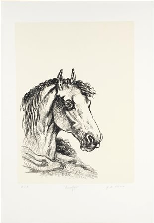 Giorgio De Chirico (Volo, 10/07/1888 - Roma, 20/11/1978) 
“Bucefalo” 1969
Litografia su fondo colorato su carta Cm 70,5x50,5