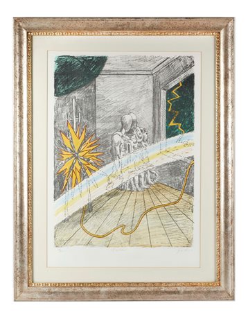 Giorgio De Chirico (Volo, 10/07/1888 - Roma, 20/11/1978) 
"L'arcobaleno" 1969
Litografia a 6 colori su carta  Cm 70,5x50