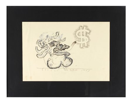 Pirro Cuniberti (Sala Bolognese, 10/09/1923 - Bologna, 04/03/2016) 
"Senza titolo" 1965
Tecnica mista su carta Cm 28,5x42