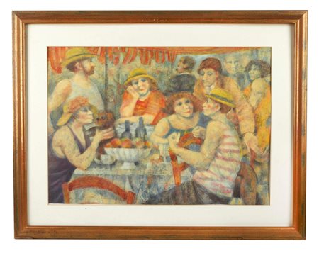 Remo Squillantini (Stia, 1920 - Firenze, 1996) 
"Figure al bar" 
Litografia a colori su carta Cm 50x70