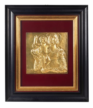 Salvatore Fiume (Comiso, 23/10/1915 - Milano, 03/06/1997) 
"Madona con Bambino" 
Bassorilievo su metallo Cm 30x30