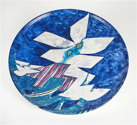 Gianni Dova (Roma, 08/01/1925 - Pisa, 14/10/1991) 
"Senza titolo" 
Piatto in ceramica smaltata Cm 2x40Ø