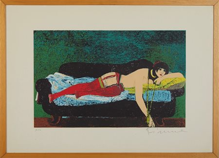Salvatore Fiume (Comiso, 23/10/1915 - Milano, 03/06/1997) 
"Odalisca" 
Litografia a colori su carta Cm 50x70