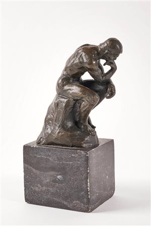 Auguste Rodin (dapres) (Parigi, 12/11/1840 - Meudon, 17/11/1917) 
"Il pensatore" 
Scultura in bronzo Cm 20x7,5x8,5