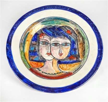 Bruno Cassinari (Piacenza, 29/10/1912 - Milano, 26/03/1992) 
"Senza titolo" 
Piatto in ceramica  Cm 10x42Ø