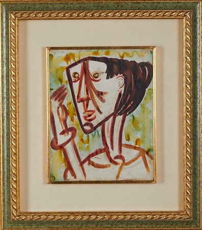 Giuseppe Migneco (Messina, 1903 - Milano, 1997) 
"Senza titolo" 
Acquerello su carta applicato su tela Cm 28x22