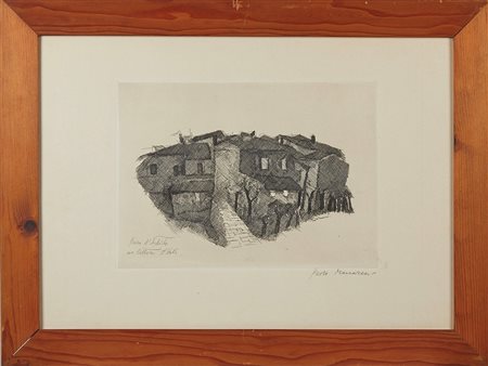 Paolo Manaresi (Bologna, 23/09/1908 - Bologna, 20/07/1991) 
"Il cortile" 1963
Incisione su carta Cm 50x70