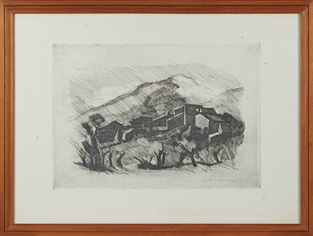 Paolo Manaresi (Bologna, 23/09/1908 - Bologna, 20/07/1991) 
"Case dell'Appennino" 
Incisione su carta Cm 50x70