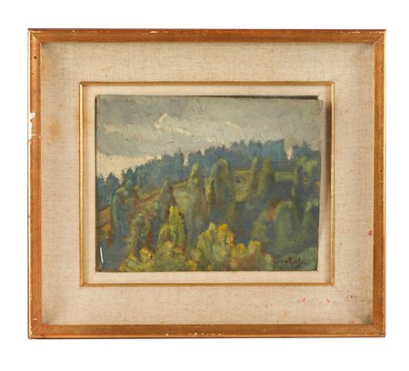 Lina Rosso (Venezia, 1888 - Venezia, 1975) 
"Nebbia sul bosco" 
Olio su cartone Cm 22×17,5