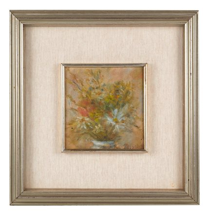 Germano Pessarelli (Aix-les-Bains, 1928 - Bologna, 2007) 
"Natura morta" 
Olio su cartone Cm 15x15
