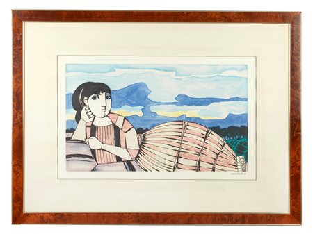 Domenico Cantatore (Ruvo di Puglia, 16/03/1906 - Parigi, 22/05/1998) 
"Odalisca" 
Litografia a colori su carta Cm 50x70