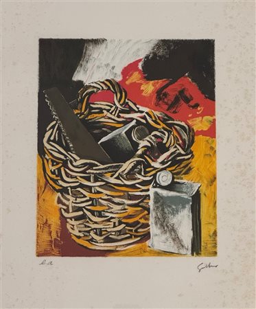 Renato Guttuso (Bagheria, 26/12/1911 - Roma, 18/01/1987) 
"Natura morta" 
Litografia a colori su carta Cm 60x50