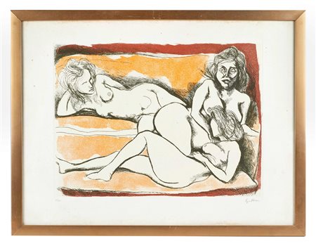 Renato Guttuso (Bagheria, 26/12/1911 - Roma, 18/01/1987) 
"Nudo" 
Litografia a colori su carta Cm 50x65