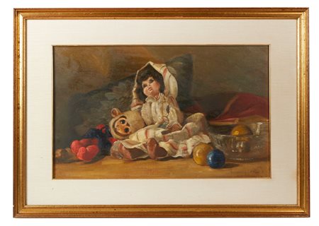 Piero Fiori (Bologna, 1947 - ) 
"Le bambole" 1977
Olio su tela Cm 40x65