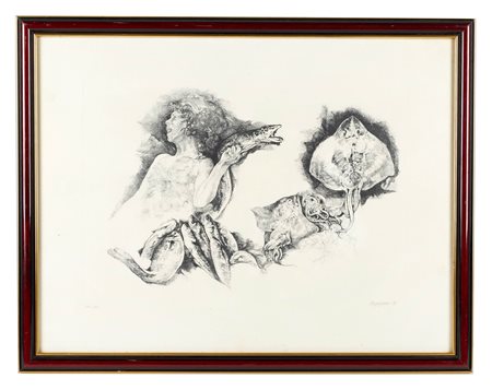 Renzo Vespignani (Roma, 19/02/1924 - Roma, 26/04/2001) 
"Senza titolo" 1979
Litografia a colori su carta Cm 45x60