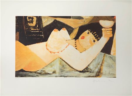 Salvatore Fiume (Comiso, 23/10/1915 - Milano, 03/06/1997) 
"Odalisca" 
Litografia a colori su carta Cm 60x80