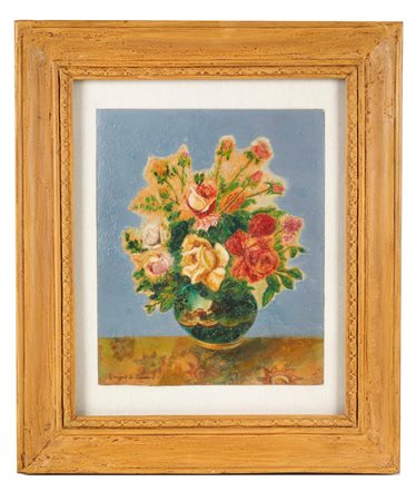 Giorgio De Vincenzi (Ferrara, 1884 - Bologna, 1965) 
"Vaso di fiori 
Olio su tavola Cm 30x24