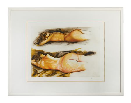 Renato Guttuso (Bagheria, 26/12/1911 - Roma, 18/01/1987) 
“Donne distese” 
Litografia a colori su carta Cm 36x50