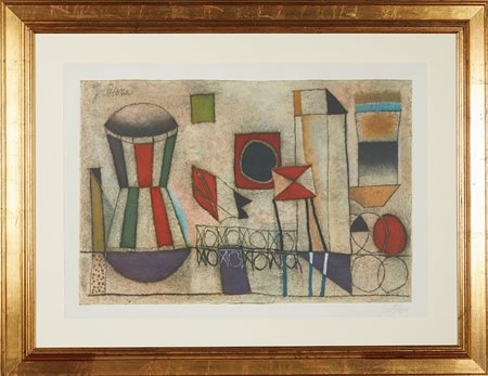 Franco Gentilini (Faenza, 04/08/1909 - Roma, 05/04/1981) 
"Senza titolo" 
Litografia a colori su carta Cm lastra: 46x68