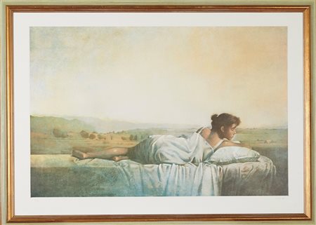 Giorgio Scalco (1929 - 2023) 
"Fanciulla distesa" 
Litografia a colori su carta Cm foglio: 70x10