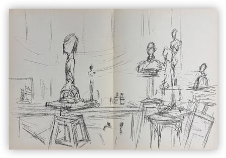 ALBERTO GIACOMETTI - Studio with sculptures, 1961