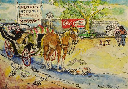 WALTER PIACESI, "Vetturale in attesa lungo un viale", 2021