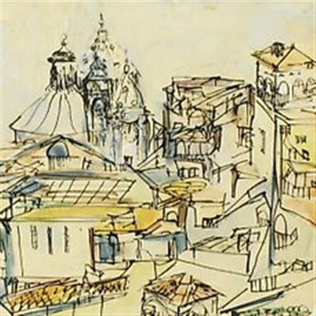 ORFEO TAMBURI, "Veduta di città", anni '80 circa