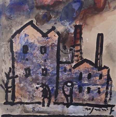 FRANCO ROGNONI (1913-1999)Senza Titolo Olio e tecnica mista su carta...