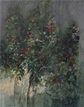 GIANCARLO CAZZANIGA (1930-2013)Siepe fiorita Tecnica mista su cartaCm...