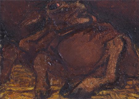 FRANCO FRANCESE (1920-1996)Vitello Accoccolato, 1958 Olio su tavolaCm...