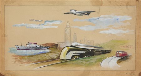 ALFIERI ATTILIO (1904 - 1992) - BOZZETTO MEZZI DI TRASPORTO.