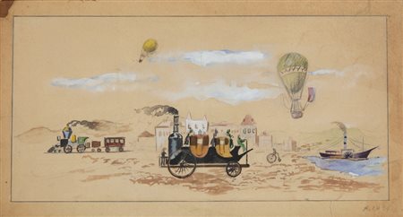 ALFIERI ATTILIO (1904 - 1992) - BOZZETTO MEZZI DI TRASPORTO.