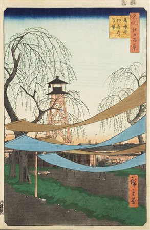 UTAGAWA HIROSHIGE (ICHIRYUSAI HIROSHIGE I) Stampa ''Hatsune Riding ground in Bakura-Cho'', 1858