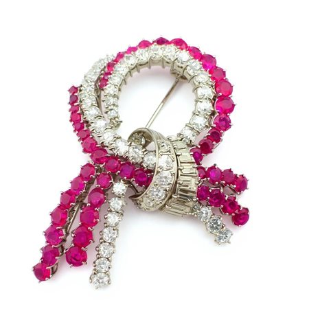 Spilla oro bianco 18 kt rubini Burma