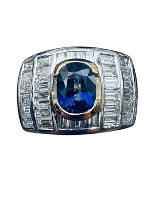 Anello oro 18 kt giallo e bianco con zaffiro Siam