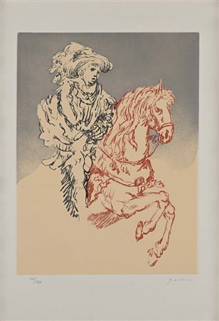 Giorgio De Chirico (Volo 1888 - Roma 1978) Autoritratto a cavallo Firma e...