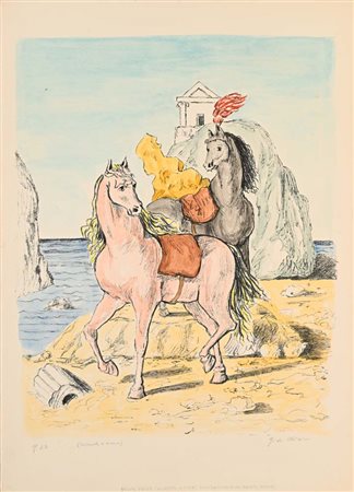 Giorgio De Chirico (Volo 1888 - Roma 1978) Cavalli su una spiaggia antica...
