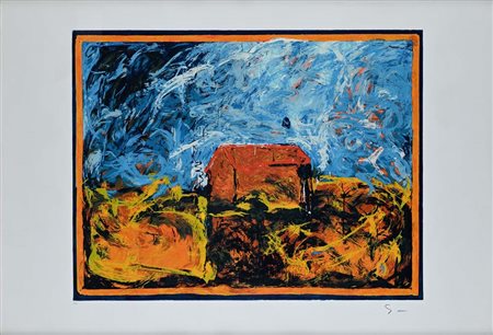 Mario Schifano (Homs 1934 - Roma 1998) Casa rossa Firma e numerazione a...