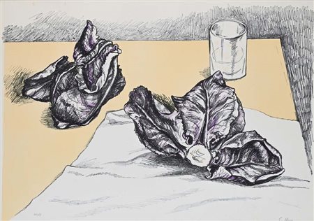 Renato Guttuso (Bagheria 1911 - Roma 1987) Natura morta con radicchio e...