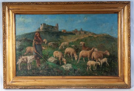  
Pastorella con gregge fine XIX secolo inizi XX secolo
dipinto ad olio su tavola 38 x 60 cm