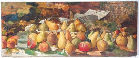  
Natura morta con frutta e cesto prima metà XX secolo
dipinto ad olio su tela 56 x 135 cm