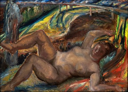 FERRUCCIO FERRAZZI (Roma, 1891 - 1978) 
Studio per "La Stanza" o "L' Apocalisse" 1965
Olio su tavola 35 x 46 cm