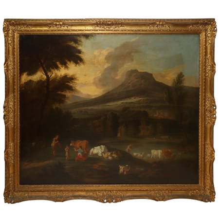 Charles Catton (attribuito a) (Norwich 1728 - London 1798)  - Paesaggio italiano con pastori
