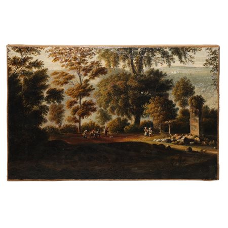 James Stark (attribuito a) (Norwich 1794 - Londra 1859)  - Paesaggio con ruderi e personaggi