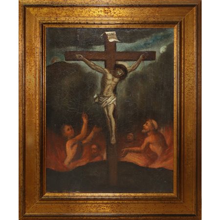 Gesù Cristo in croce con le anime purganti alla base, 18°  secolo painter